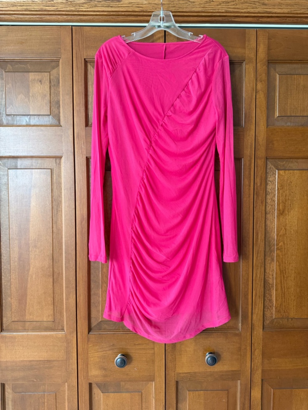 HALARA Hot Pink Long-Sleeve Ruched Scoop Dress